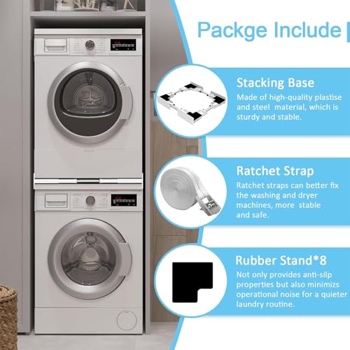 Image of Kiss Core Upgrade Washer Dryer Stacking Kit, Universal Washer Dryer Stacking Kit Adjustable 29 /28 /27 /26 /25 /24 Inch, Small Space Saving Solution Stacking Kit for Washer and Dryer with Ratchet Strap