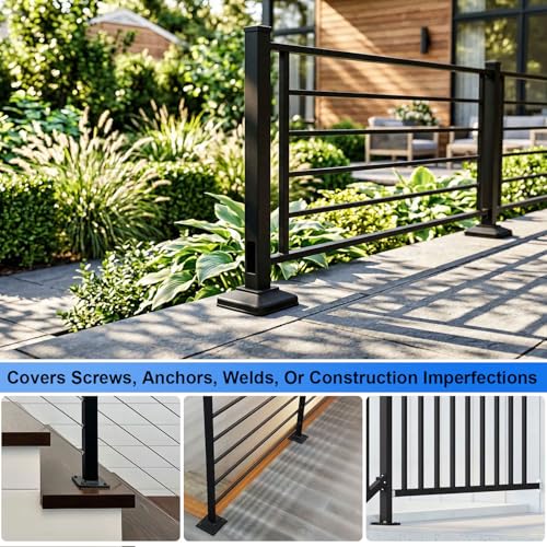 Image of Plastic Lower Post Base Cover, Decorative Square Railing Base Trim, Durable Fence Post Flange Skirt for Patio, Porch, Stair, and Railing Systems (8pack, Fit 1.5'' Post)