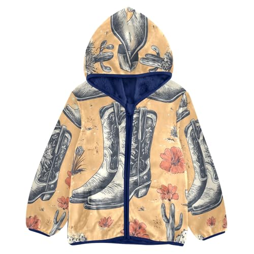 Cowboy Boots Pattern Toddler Fleece Jacket Girl Boys Hooded Fleece Jacket Coat Warm Outwear Zip-up 3-10T