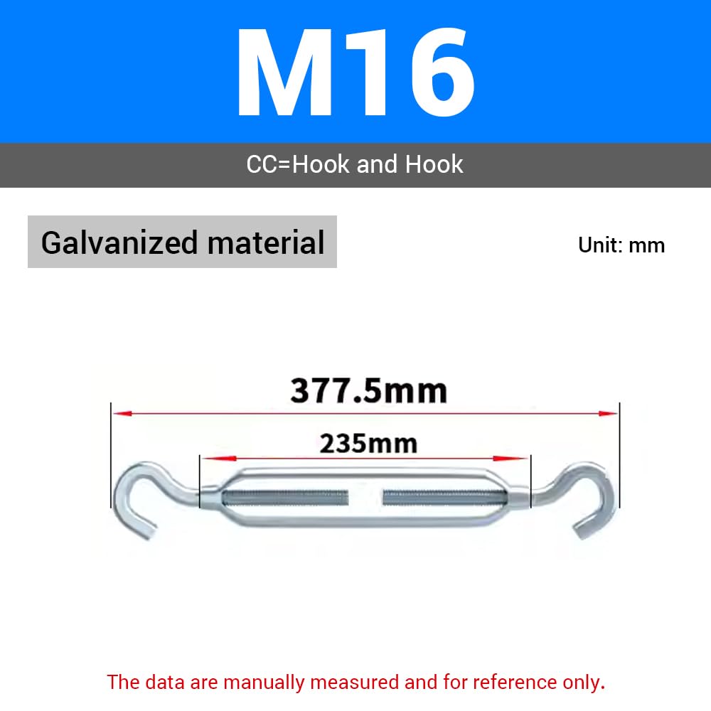 Tendeur à crochet en acier galvanisé M16 pour machines à haute résistance, lot de 2