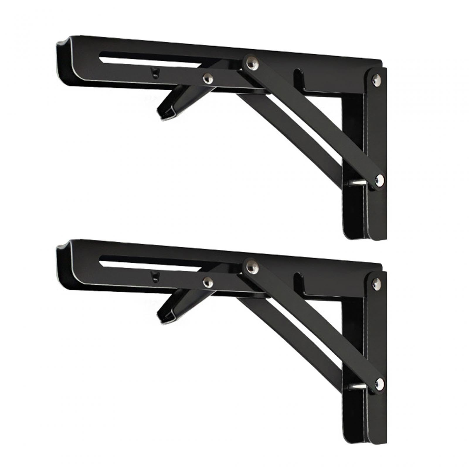 2Pcs Folding Shelf Brackets Metal Shelf Support for Living Room Balcony Home Black 12Inch-image-5