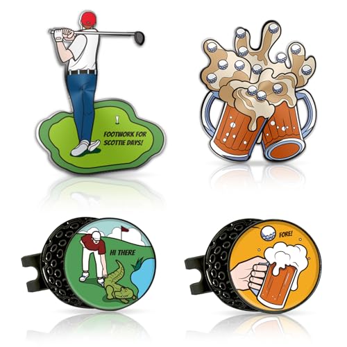 Funny Golf Ball Marker Magnetic Hat Clip for Putting Green - Premium Golf Accessories and Gift - Enhance Golfing Experience - 4 Markers with 2 Hat Clips