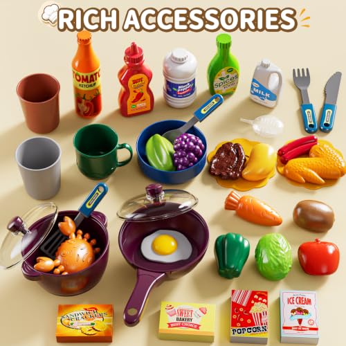 Image of Kids Kitchen Playset, 31.5 inch 73PCS Play Kitchen, with Steam, Sound & Light, Cooking Stove, Play Sink, Oven, Play Food and Toy Kitchen Accessories, Pretend Play Toys for Girls Gift