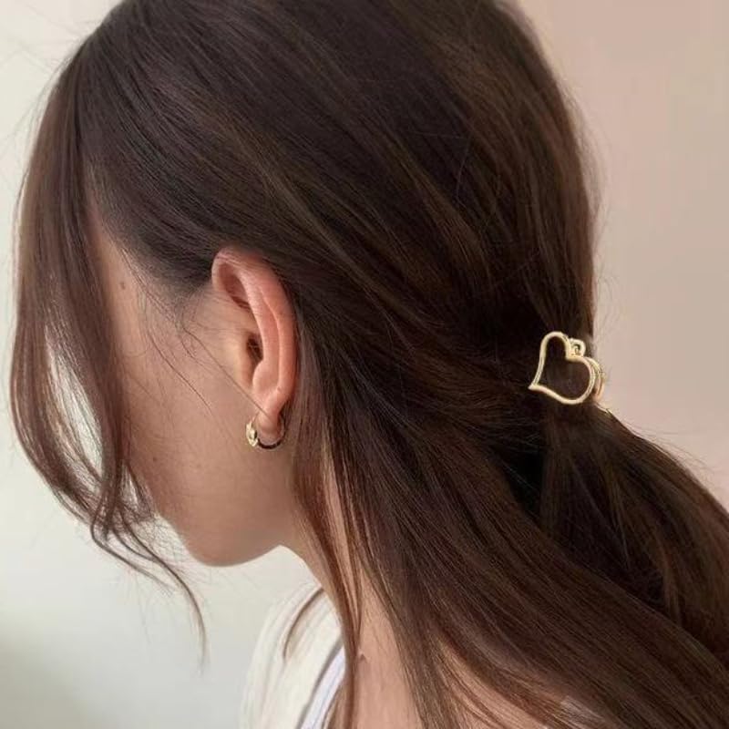 4 Pcs Hair Claws Gold-Colored Metal Small Heart-Shaped & Star-Shaped Hair Clips Suitable for Thick Thin Hair Strong Grip Y2K Style Claw-Shaped Clips Anti-Slip Suitable for Half Tied Hair - Image 2