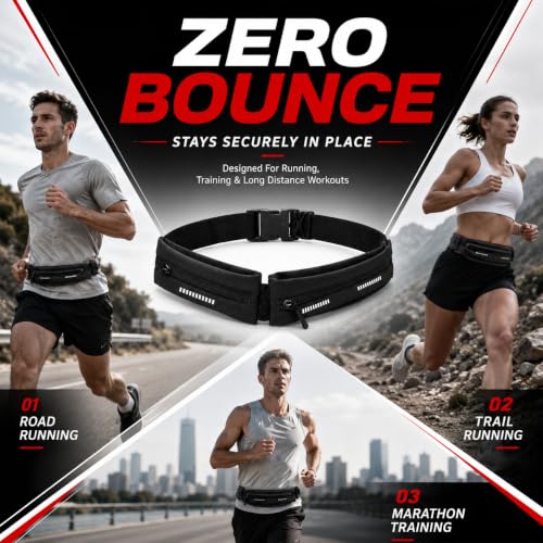 Image of Running Belt for Men Women, Waist Pack Phone Holder for Running, Travel | Fanny Pack for Women Men with Key Pocket, Water Resistant Bounce Free Adjustable Phone Waist Bag for Marathon Workout Jogging