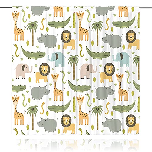 Meshelly MES-WN23-67WX Kids Safari Animals Curtains 42W X 63H Inch Rod Pocket Baby Boy Nursery Children Bedroom Decor Woodland Jungle Lion Elephant Printed Curtains For Living Room Window Drapes Fabric 2 Panels thumb #4