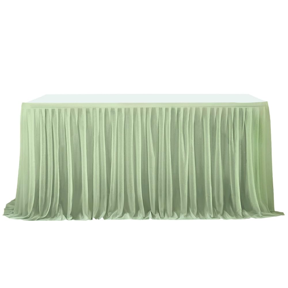 CREATCABIN 6FT Table Skirt Table Skirts Tulle Desk Skirts Dessert Display Table Cover Wedding Ruffle Tablecloth with Adhesive Tape for Princess Birthday Party Decorations Photography ProHoneydew