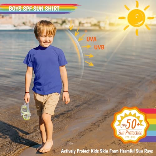 Image of Boy's UPF 50 Rash Guard Swim Shirts Short Sleeve Sun Protection SPF Fishing Surfing Water Beach Shirts Quick Dry