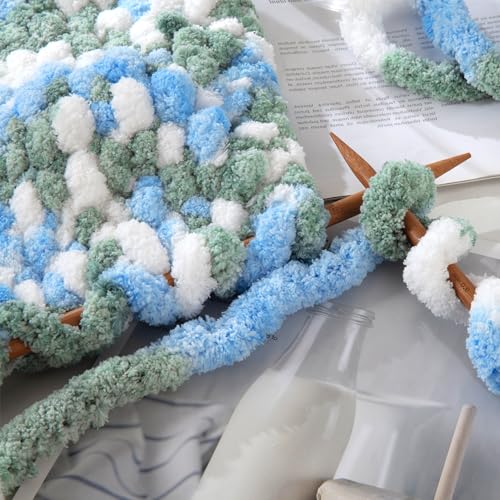 Image of MABOZOO Tie Dye Chunky Yarn for Crocheting 8 Pack,Blue Fluffy Jumbo Chenille Yarn,Soft Plush Yarn Bulky,Giant Thick Fuzzy Yarn for Hand Knitting or Arm Knitting (31.7 yds,8 oz Each Skein)