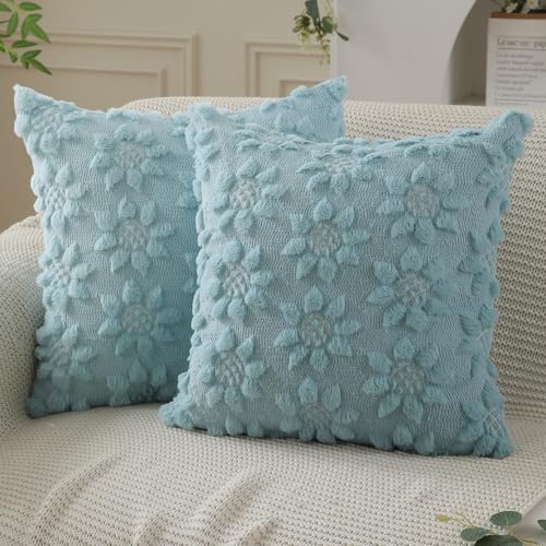 Image of DFXSZ Spring Summer Pillow Covers 18x18 inch Set of 2 Blue Sunflower