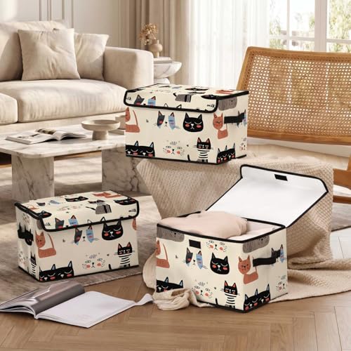Image of Stackable Storage Bins with Lids,Closet Organizers Fabric Box for Home and Office,Blanket Clothes Organizers,Under Bed Storage Containers 3 Pack