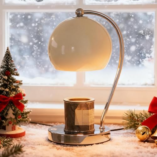 WARMCITY Modern Candle Warmer Lamp, Wide Base Candle Warming Lamp with Timer and Dimmer, Adjustable Wax Burner Light Top Down for Wax Melting, Home Art Decor (White)