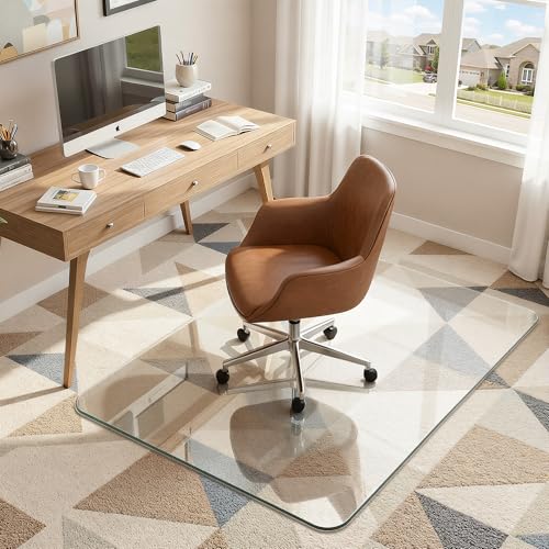 Antok Tempered Glass Chair Mat, 36'x48' Office Chair Mat for Carpet & Hardwood Floors, Heavy Duty 0.2' Desk Chair Mat for Smooth Rolling at Home or Office
