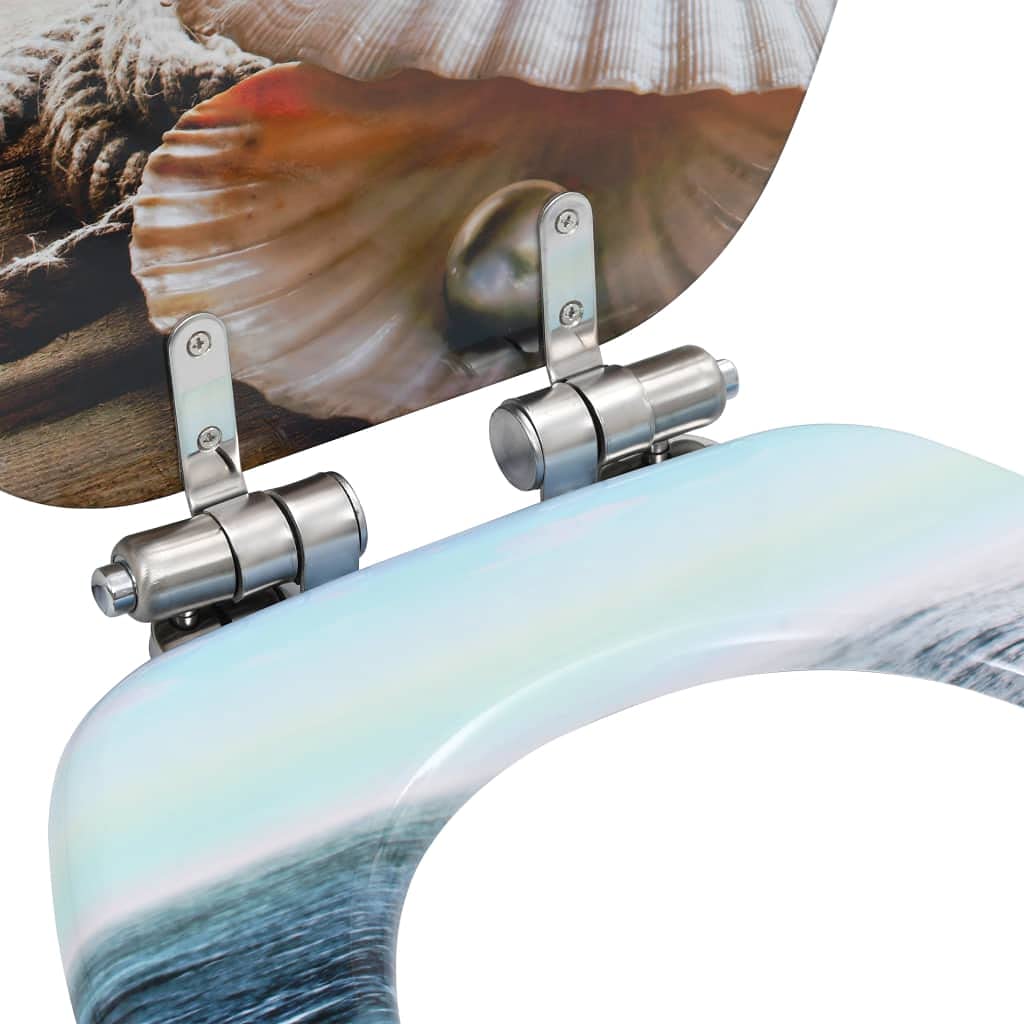 vidaXL Deska klozetowa wolnoopadająca, MDF, wzór z muszlami