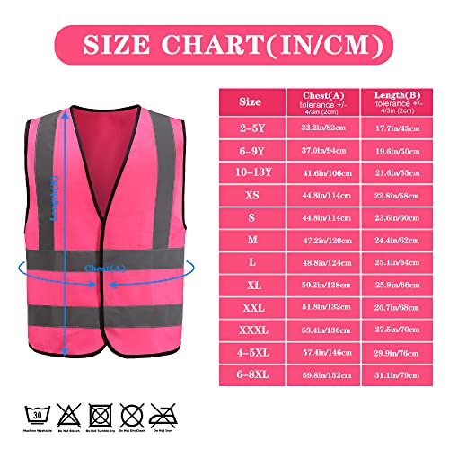 Aykrm 12 Colour High Visibility Viz Vest Hi Vis Viz Reflective Safety Vests For Men (Xs-8Xl) (Large, Pink) #TOP5