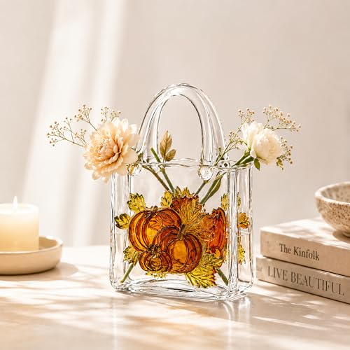CYGJSYEA Hand Painted Pumpkin Glass Purse Vase