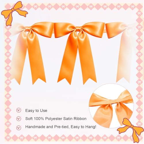 Image of 2 Strings of 16PCS Golden Yellow Bow Garlands Banner Decoration,Pre-Strung Satin Ribbon Ornaments for Birthday,Christmas,The Fall Festival,Thanksgiving,Halloween,Anniversary,Wedding,Baby Shower