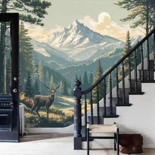 Papier peint paysage de cerfs gris pour une chambre parentale cocooning