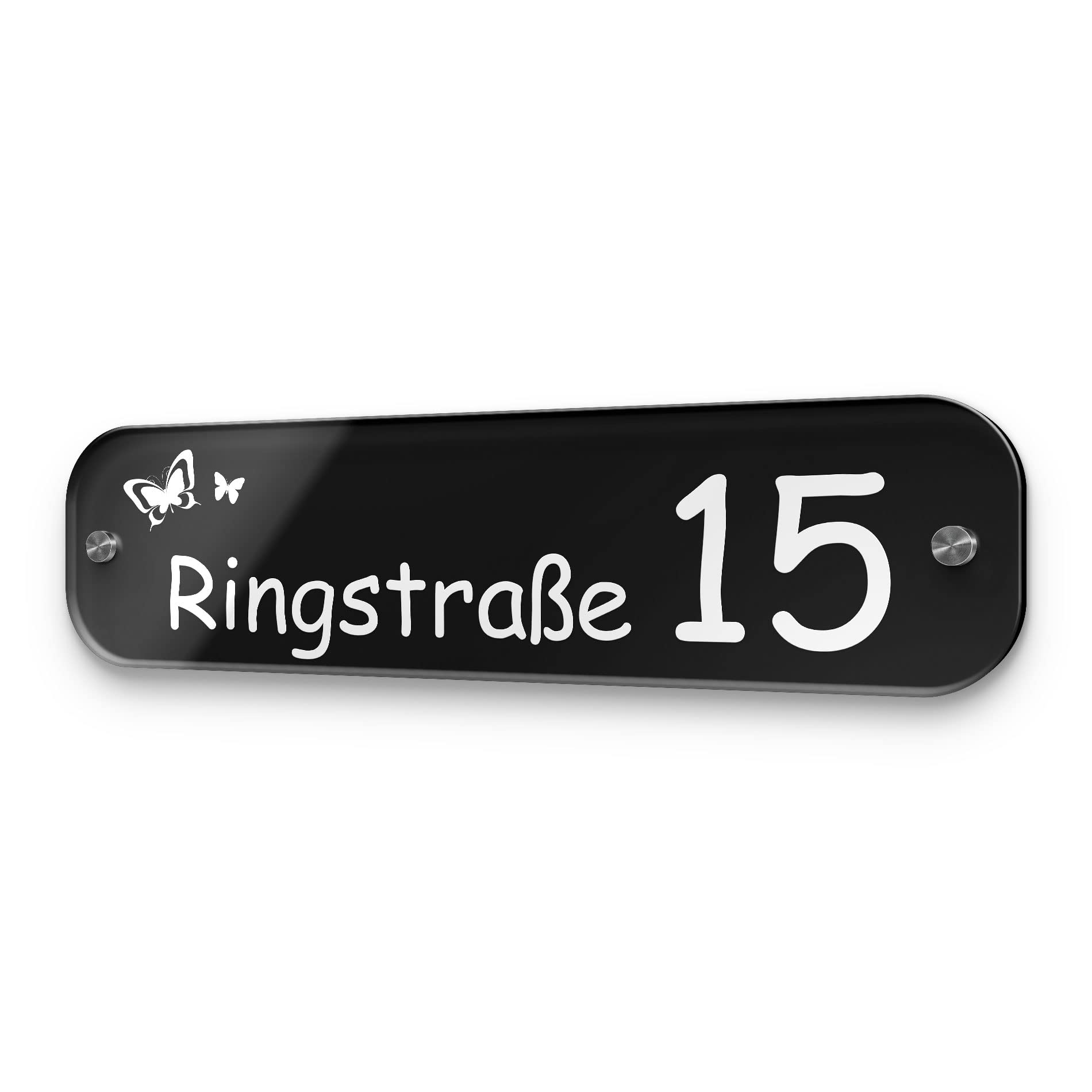 Große Hausnummer Anthrazit 7016 o. Schwarz mit Namen & Straße | Hausnummernschild - Straßenschild mit Wunschtext für draußen | Hausnummer Schild mit Gravur in länglicher Form - Größe: 38x10 cm