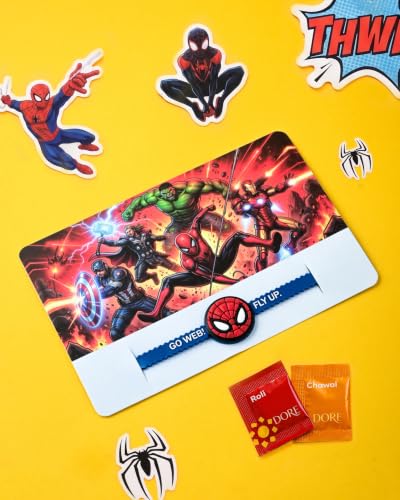 Image of HyperFoods Spiderman Kids Rakhi Gift Hamper for Brother | Rakhi With Chocolates Gift Pack, Rakhis Combo, Wafer Rolls Chocolate Gifts Pack