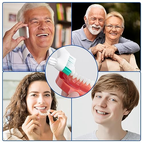 4 Stück tragbare Prothesenreinigungsbürsten, mit mehrschichtigen Borsten und ergonomischem Gummigriff, tragbare doppelseitige Gebissbü rste für die Prothesenpflege (4 Farben)