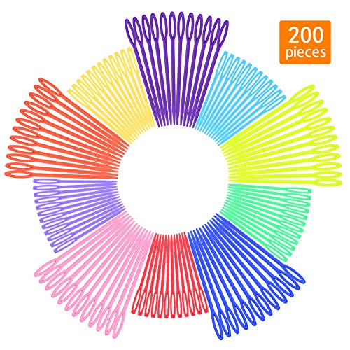 200pcs Plastic Sewing Needles, iFergoo 3.5" Colorful Large Eye Crafts Needles and 2.75"Kids Safety Learning Needles for DIY Sewing Handmade Crafts, Kid Weave Education (200pcs in 10 Colors)
