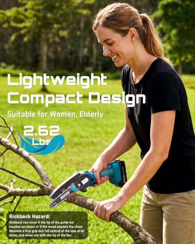 Seesii Mini Chainsaw, 6-inch Mini Chainsaw Cordless, Handheld Electric Power Chain Saw with 2 Batteries, for Tree Trimming Wood Cutting, Best Gifts for Father, Dad, Husband, Men - Image 3