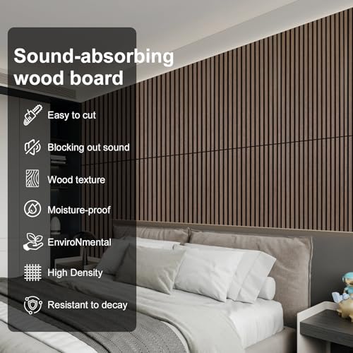 Image of Wood Panels for Wall Acoustic Slat Wall Panels 4-Piece 47.2 inchx23.6 inch 3D Fluted Sound Absorbing Panel for Interior Wall Decor and Ceiling - Walnut