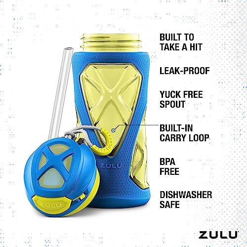 Image of ZULU Torque 16oz Plastic Kids Water Bottle with Silicone Sleeve and Leak-Proof Locking Flip Lid, Soft Touch Carry Loop for School Backpack, Lunchbox, BPA-Free Dishwasher Safe