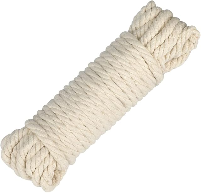 KINGLAKE Macrame Cord 10mm, 10M Natural Twisted Cotton Rope Thick String for Crafts, Wall Hanging, Plant Hanger, Knitting, Gardening, Decoration, Wrapping (Beige)