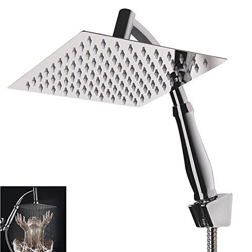 Tropicaleu 20CM 8 Pulgada Lluvia Alcachofa Ducha Fija Cuadrado Cabezal Moderno Alta Presión de Agua Antioxidante Acero Inoxidable Evitar Fugas Cromo Pulido Diseño Ultra Ligero para Baño Hogar Tocador