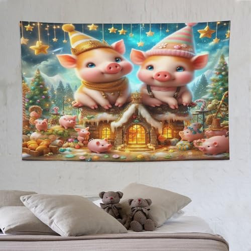 Tapisserie cochon tissu mural pour cacher un mur nu decoration salon chambre 150x230