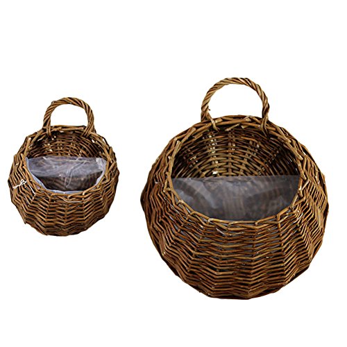 TwinkBling Corbeille à fleurs murale en rotin dosier S:18x23cm marron