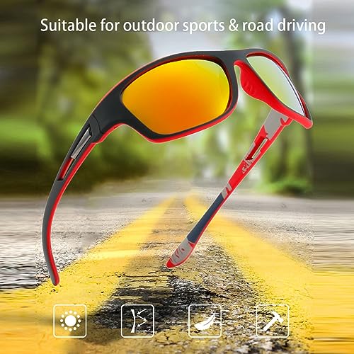 FDEETY Polarized Sports Sunglasses UV400 Protection for Sports Eyewear for Outdoors Cycling Fishing Golf Mountain Ski Running Camping Unisex (Red) - Image 3