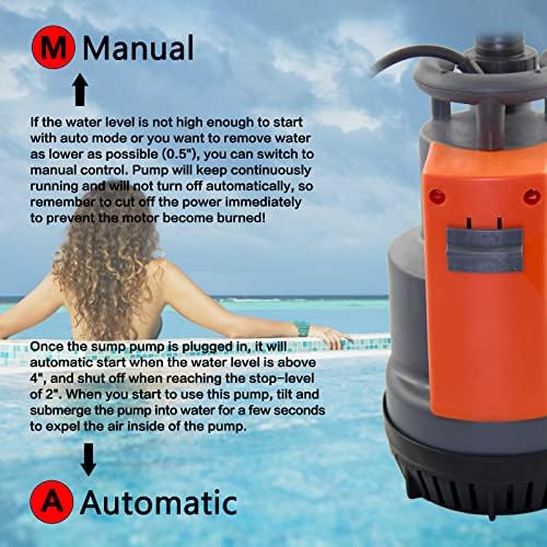 VEATON 550W Automatic Submersible Water Pump, Max 11500L/H with Integrated Float Switch, Drain and Transfer Clean Water from Pond, Swimming Pool, Hot Tub