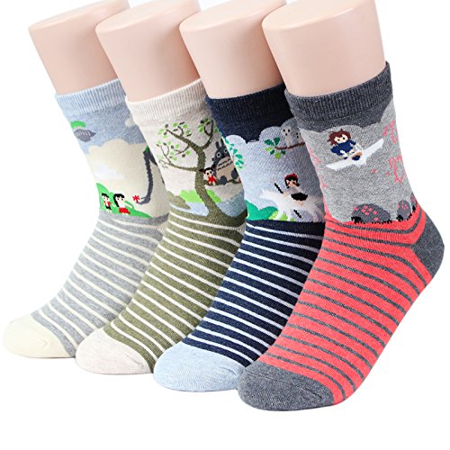 Socksense Choice Famous Japanese Series Animation Print Crew Socks (G Animation2_4pairs)