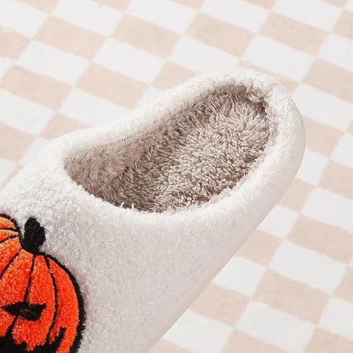 Image of Halloween Pumpkin Slippers for Womens Mens Plush Warm Spooky Lantern Pumpkin Slippers House Shoes