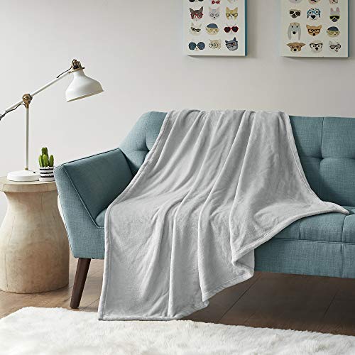 Intelligent Design Microlight Plush Luxury, Oversized Throw-Blanket, Premium All Season Cover for Bed Couch, 60"x70", Grey