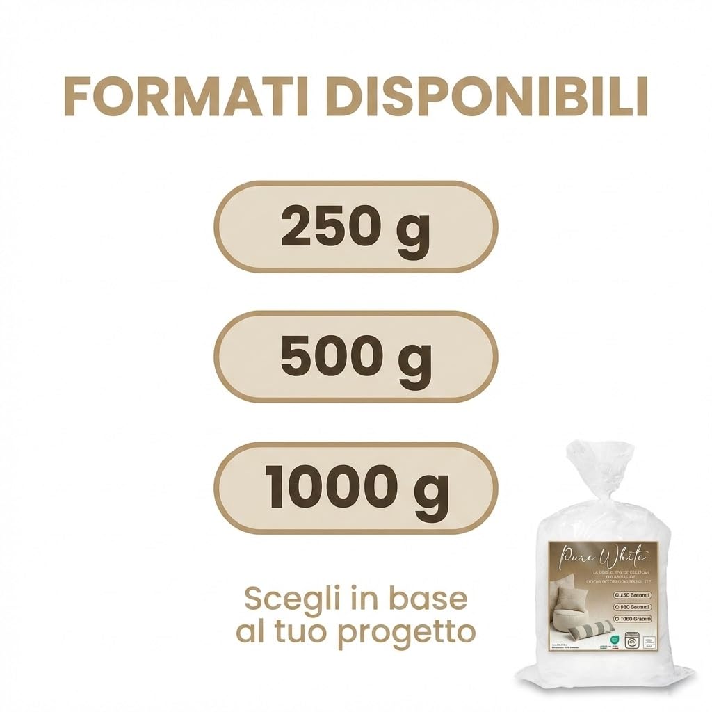 Tex family Ovatta Fioccata Imbottitura Cuscini - Anallergica Antiacaro - Lavabile 95° - Made in Italy | Poliestere 1000 Grammi