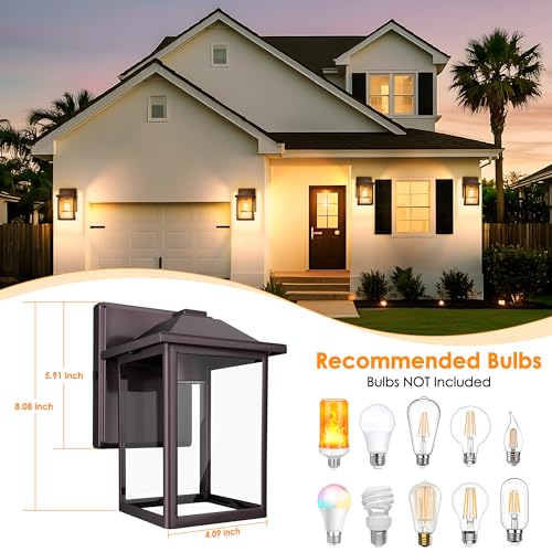 Image of Outdoor Wall Light Fixture, Exterior Waterproof Porch Lighting | Dark Chocolate Patio Wall Lantern, Anti-Rust, Clear Glass, E26 Socket, Wall Mount Sconce Lighting, Outside Front Door Light