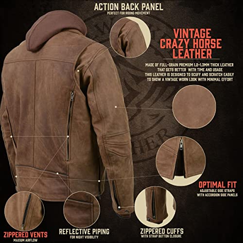 Image of Milwaukee Leather Men's Premium Leather Motorcycle Riders Vented Jacket with Removable Hoody Liner