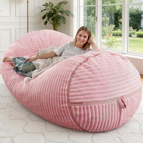 Image of 5FT Bean Bag Chair 5'Giant Bean Bag Chairs with Adults, Large Beanbag Chair | Bean bag Lounger with Machine Washable Cover Corded Plush Fabric, Comfy Chairs for Living Room Bedroom Dorm, Pink