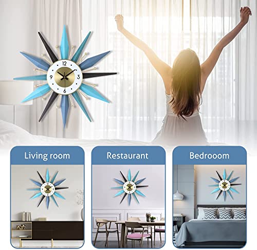 Zkp-Qswz 31In Starburst Wall Clock, Large Mid Century Sunburst Decorative Wall Clock, Silent Non Ticking Battery Operated Clock For Kitchen Living Room Decor #TOP6