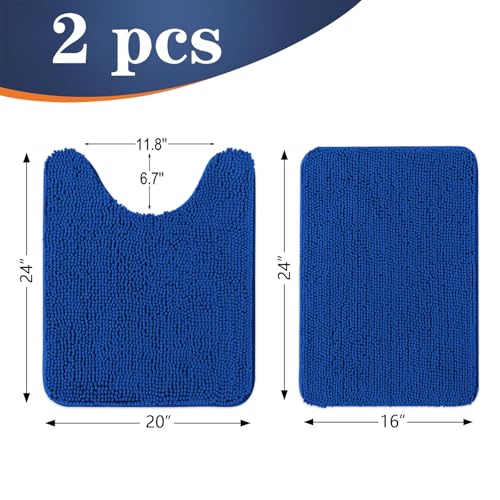 Image of OLANLY Bathroom Rugs Sets 2 Piece, Soft Absorbent Chenille Bath Mats and U-Shaped Contour Toilet Mat Area Rug Set, Machine Washable Bath Carpet, Home Decor Accessories(24 inchx16 inch+24 inchx20 inch, Royal Blue)