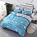 Jiaosa Tekstylia domowe - szczotkowana 4-częściowa poszewka na kołdrę prześcieradła poszewka na poduszkę zestaw 3 zestawów pościeli, niebieska pogoda i szare paski - dwustronny design-niebieski-180x220CM-A3