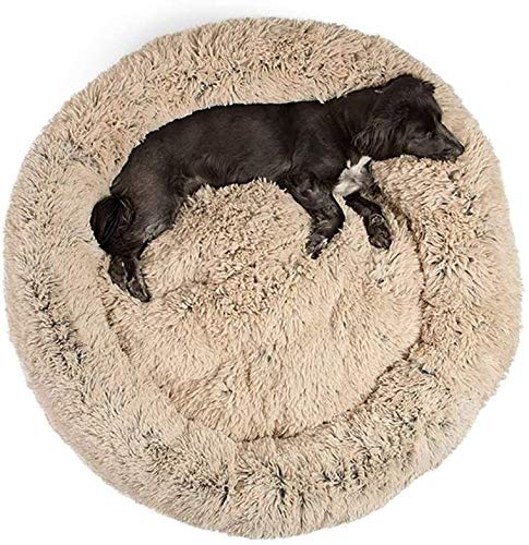 HANHAN Cama Para Perro De Piel Sintética Grande Con Forma De Donut Redondo Para Mascotas, Cojín Suave, Cálida Cama Para Perro Golden Retriever (80 Cm), Color Marrón Claro