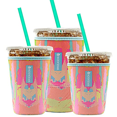 Image of Reusable Iced Coffee Insulator Sleeve for Cold Beverages and Neoprene Cold Coffee Cup Sleeves Cooler Cover 16-32OZ for Coffee Cups, McDonalds, Dunkin Donuts, More(Colorful print)