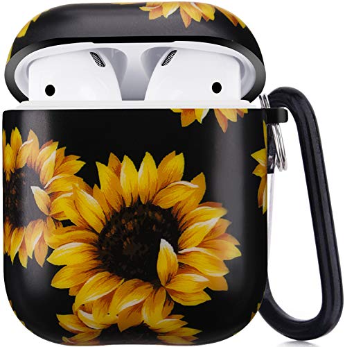 Happypapa Case Designed for Apple AirPods 2 & 1 Full Protective Case Cover with Keychain Cute Girls Men Durable Shockproof Anti Lost Case for Airpods Charging Case (Sunflower)
