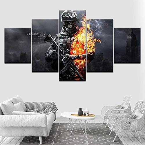 Cuadro de pared multipanel, 5 piezas, impresión sobre lienzo, diseño de guerrero, imágenes modernas para decoración del hogar, papel pintado de 150 x 80 cm (completamente enmarcado)