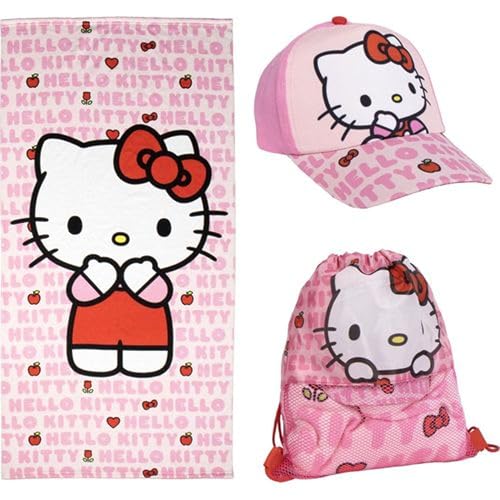 CERDÁ LIFE'S LITTLE MOMENTS Set Saquito HK Summer 2025 Casquette de Baseball, Toalla Gorra y Bolsa Hello Kitty, Taille Unique Mixte
